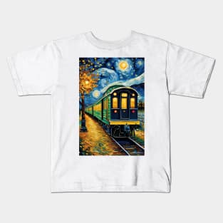 Vincent van Gogh Starry night style train Kids T-Shirt